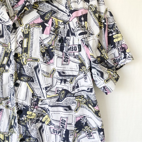 MAMBO Mens Size L Black White Cotton Button Down Short Sleeve Shirt Quirky Beach - Picture 5 of 10